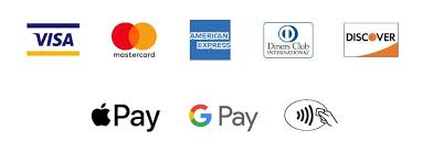 Icons of credit cards: Visa, MasterCard, American Express, Diners Club, Discover. On the blacktop of modern payments, options like Apple Pay and Google Pay stand alongside the contactless symbol.